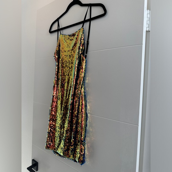 REVOLVE about us sequin mini dress open back orange/yellow formal party event S - Picture 9 of 14